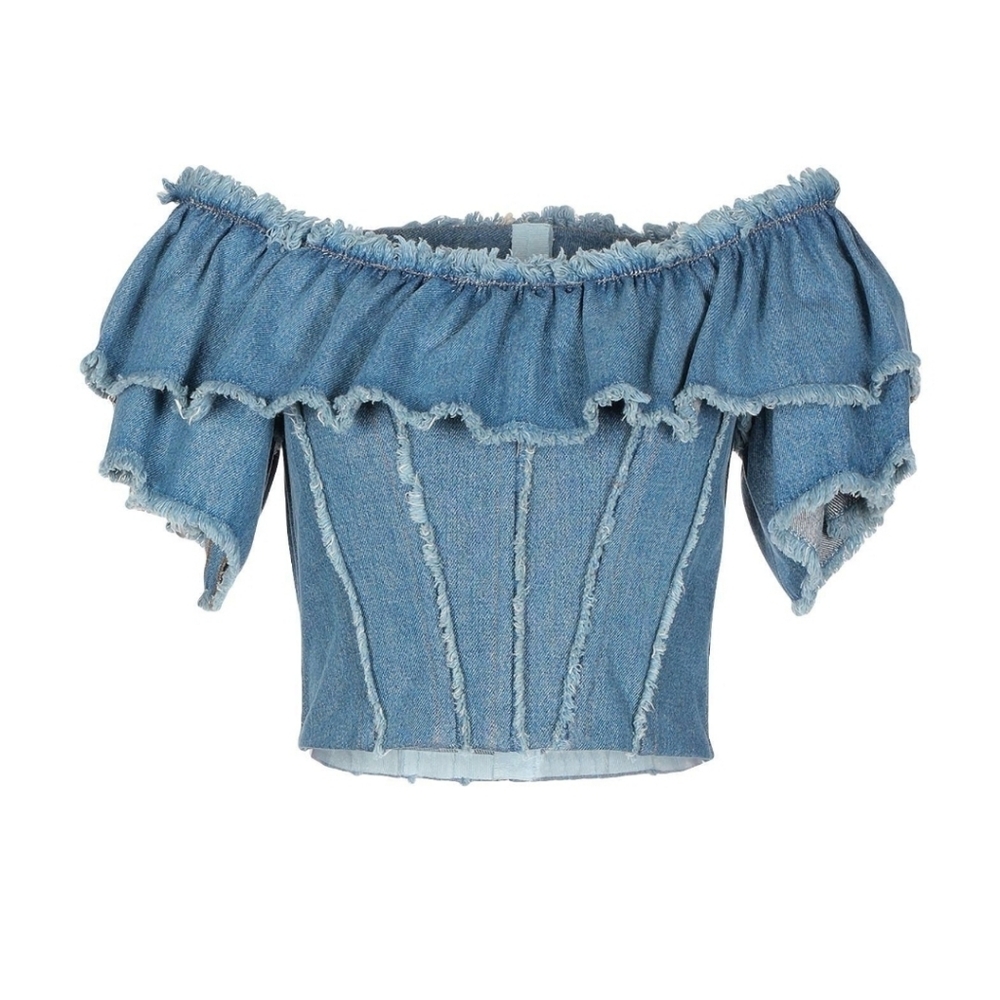 Dolce & Gabbana Runway Denim Off Shoulder Bustier Corset Top 6